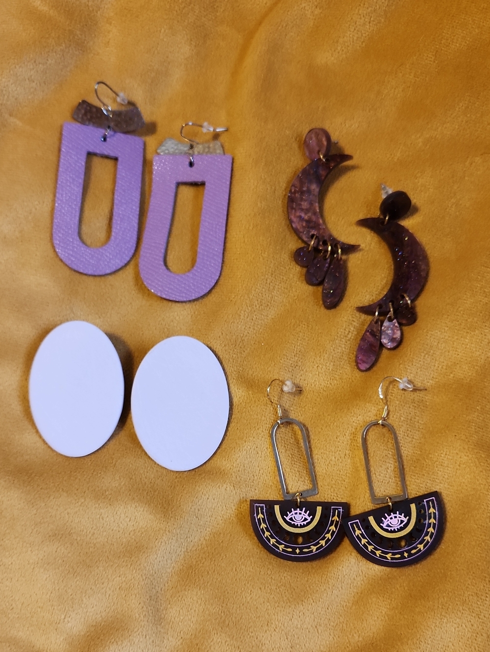 Purple Statement Drop Earrings - Celestial, Clay, Leather, Boho Goth Western